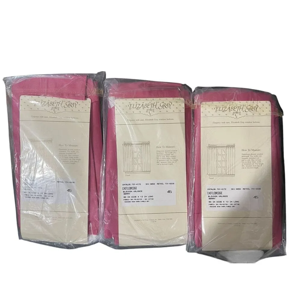 Elizabeth‎ Gray Castle bridge 3 Piece Window Valance NOS 80”x13” Vintage